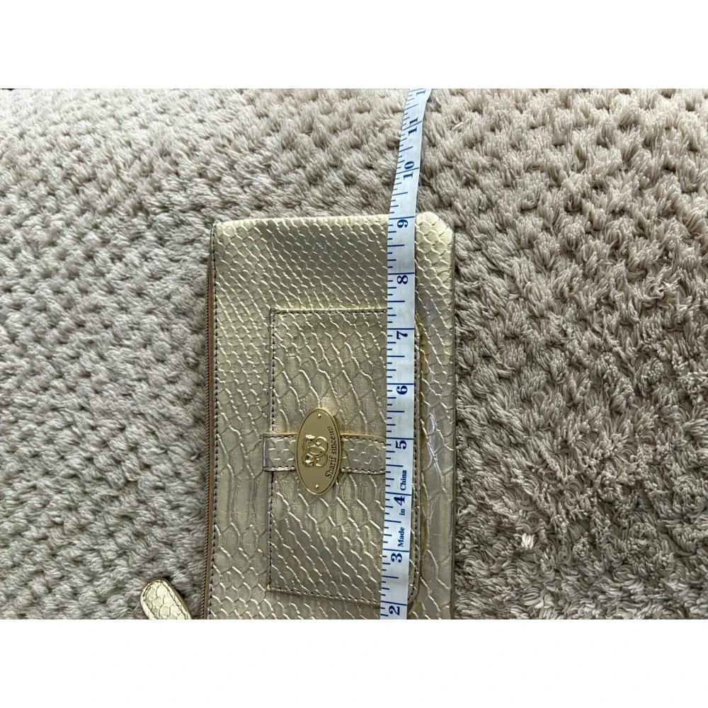 Sharif Gold Croc Embossed Makeup Bag/Clutch Wrist Strap Evening Bag